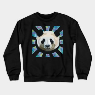 Striking Panda bear on Blue Bubble patterned sun rays Crewneck Sweatshirt